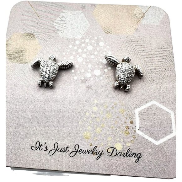 Sterling Silver Womans Earrings Turtles Cubic Zirconia Best Gift Idea For Her - Picture 2 of 4